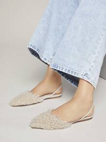 SHUZIA Women Plush Pointed-Toe Simple Daily Flat Sandals