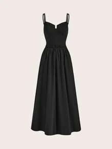 SHEIN Privé Women Black A-Line Dress With Double Shoulder Straps - Black - View 1