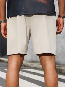 Manfinity Homme Men's Plus Size Simple Fashion Loose Solid Color Summer Shorts Drawstring Jogger Plain - Khaki - View 2