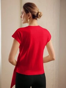 MOTF PREMIUM CAMISETA DE NUDO FRONTAL CON MANGA MURCIÉLAGO SÓLIDA
