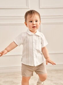 Souflis Souflis Bộ 2 Bộ Áo Sơ Mi Và Quần Short Thêu Thường Ngày Cho Bé Trai Cho Kỳ Nghỉ Xuân Hè - Màu Khaki - Xem 3