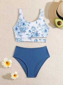 Tween Girl Bikini Set, Random Print Summer Beach - Multicolor - View 1