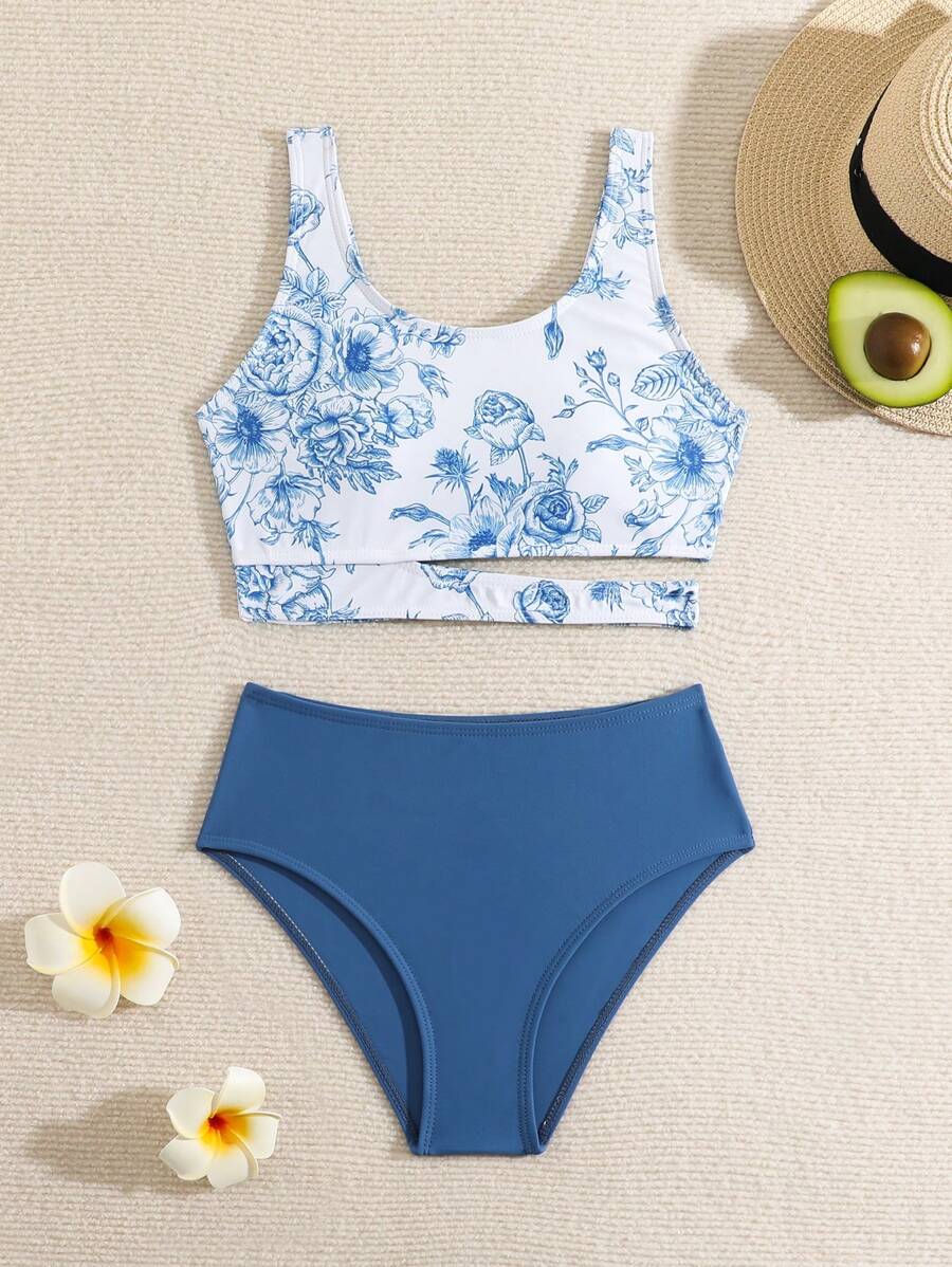Tween Girl Bikini Set, Random Print Summer Beach - Multicolor - View 1