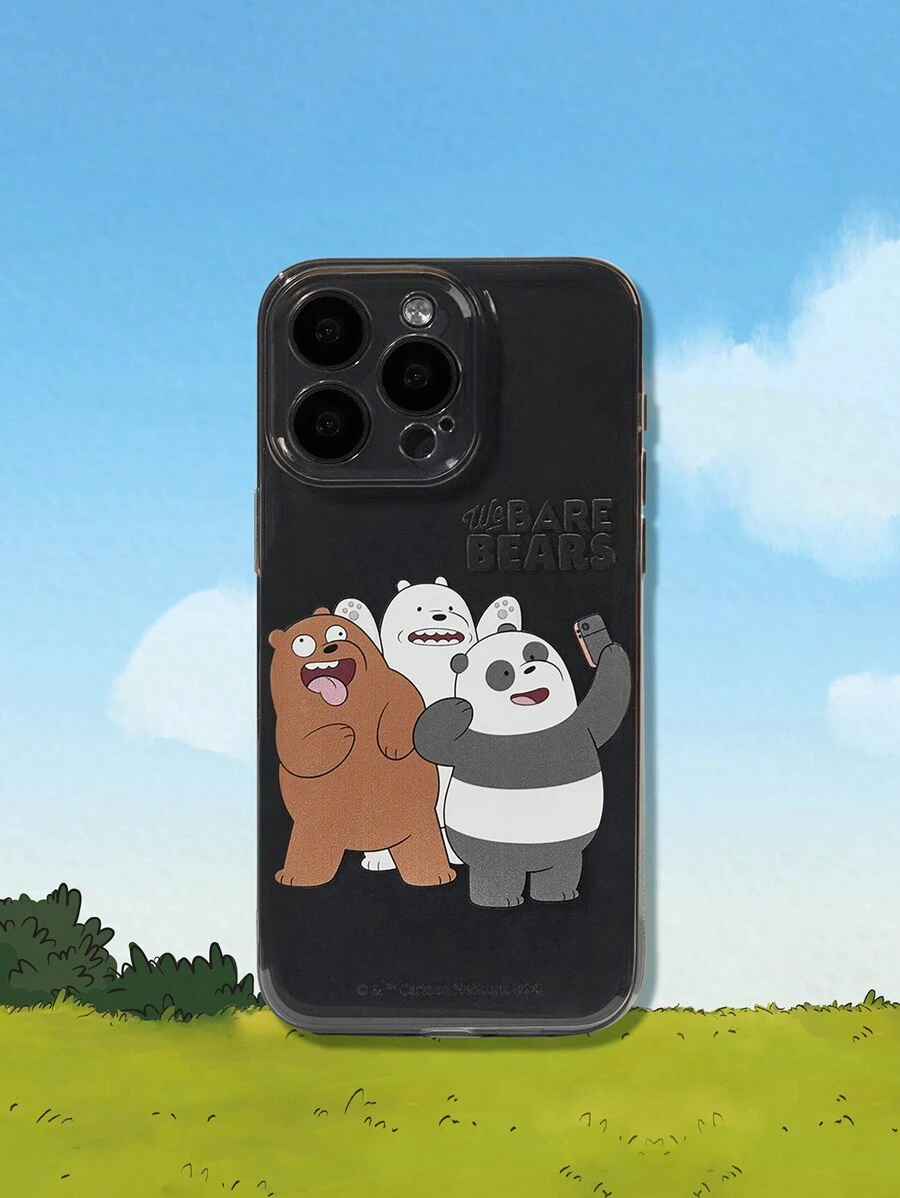 We Bare Bears X SHEIN Cute Funny Cartoon Bear Selfie Printed Transparent Phone Case,Compatible With IPhone - Clear - View 1