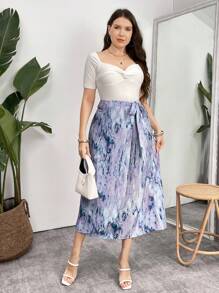 Mulvari Plus Size Wrapover Tie Waist Holiday Casual Skirt