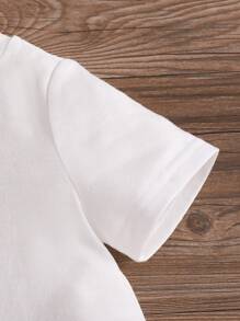 SHEIN Leap Crew Cute Knitted Butterfly Pattern Short Sleeve T-Shirt And Floral Printed Pants Set For Baby Girls - White - View 8