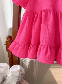 SHEIN LMoss Kids LMoss Baby Girl Cute And Simple Baby Girl Summer Casual Loose Bubble Short-Sleeved Dress With Textured Fabric