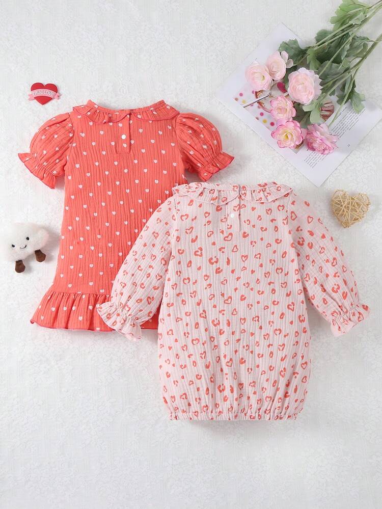 Baby Girl Simple Short Sleeve And Long Sleeve Sleep Dresses, 2 Packs, Sleepwear