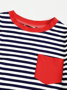 SHEIN EZwear Camiseta ringer de rayas con bolsillo - Multicolor - Ver 4