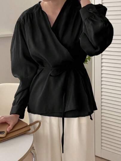 DAZY 女士時尚純色長袖襯衫