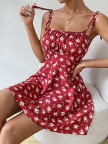 Breezaya Women's Summer Vacation Ditsy Floral Shoulder Tie Strap Sundress For New Year Clothes Mini Short Women Outfit