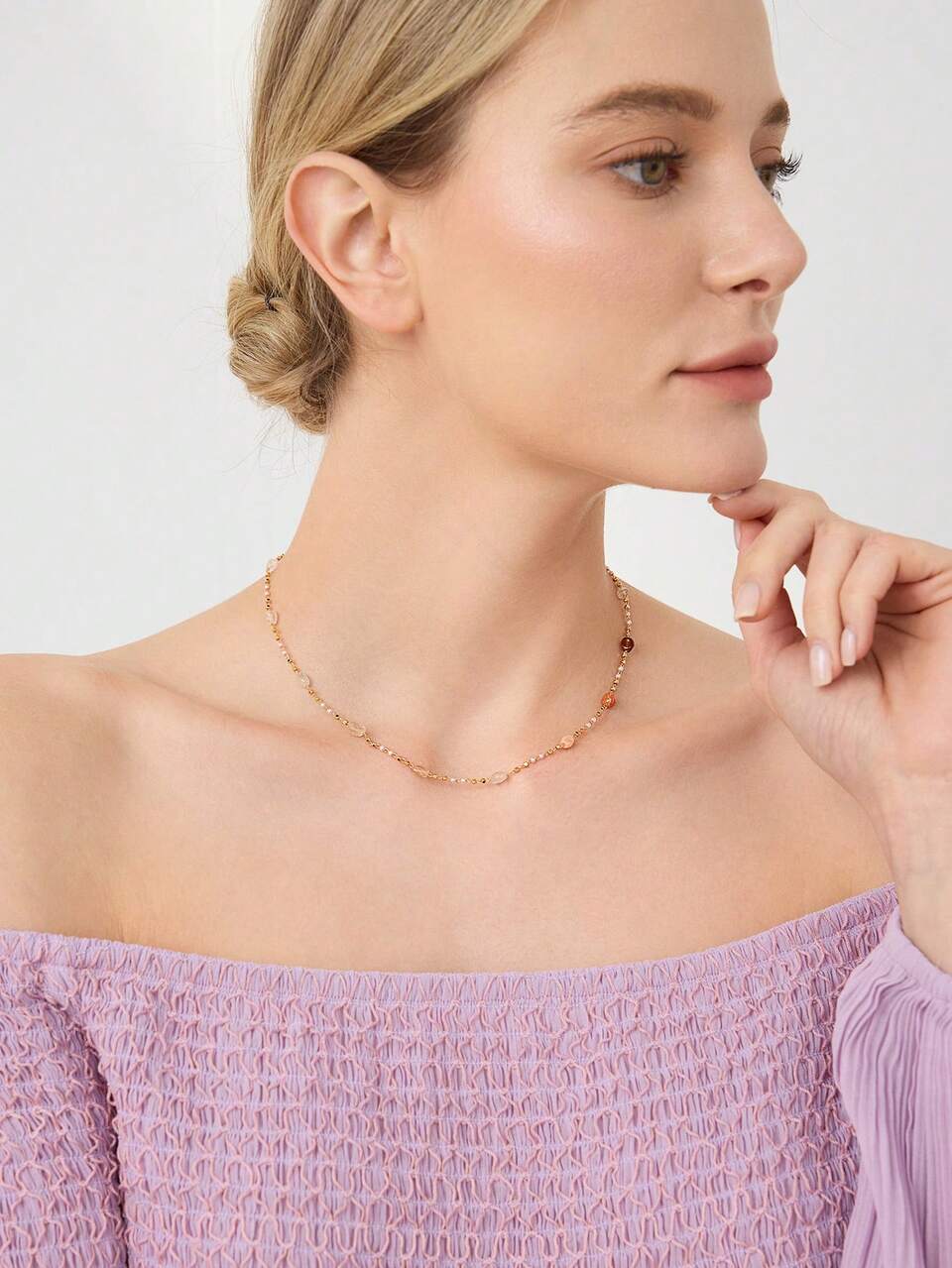 18K GOLD PLATED NECKLACE WITH NATURAL STONE BEADS