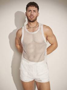 FeverCity 針織休閒網眼背心短褲套裝 - 白色 - 查看 1