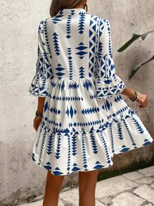 SHEIN Clasi Women's Printed Notched V-Neck Flare Sleeves Ruffle Hem Casual Dress - Multicolor - View 2