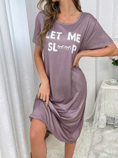 Loose Eyelash Printed Pajama Night Dress, Moo view 3