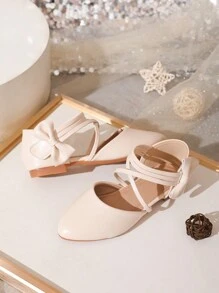 新款女童交叉带芭蕾舞鞋，舒适平底鞋 - 杏色 - 查看 2