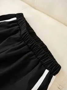SHEIN Cậu bé Tween Lỏng lẻo Thể thao Dệt hoa Chữ cái Camo Quần Cargo - màu đen - Xem 7