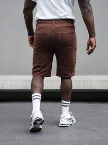 Manfinity Roghcode Quần short denim rách cỡ lớn dành cho nam có túi, dài đến đầu gối - màu nâu - Xem 2