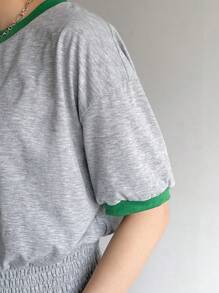 FRIFUL Women's Summer Short Sleeve Casual T-Shirt With Letter Print Round Neck - Grey - View 8