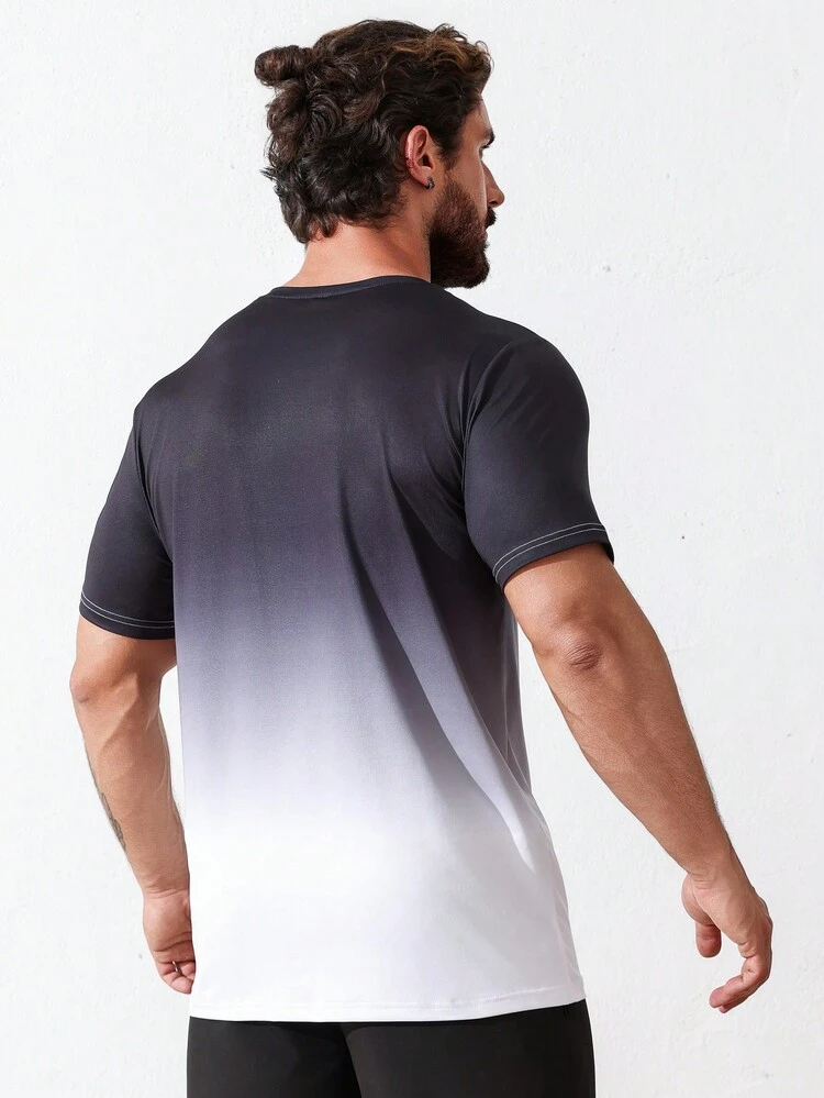 Boyfriend Style Men Gradient Color Round Neck Short Sleeve Sport T-Shirt