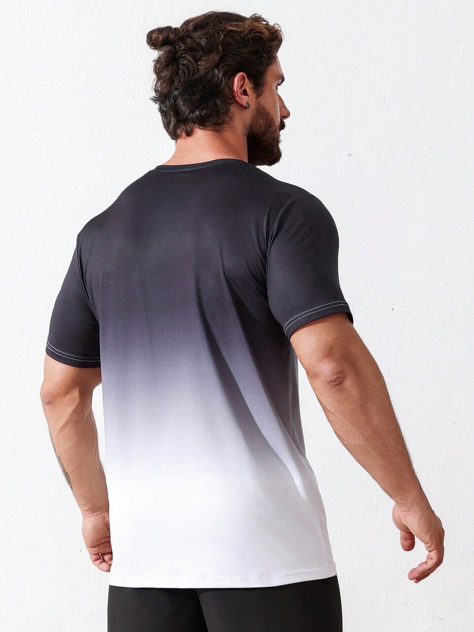 Boyfriend Style Men Gradient Color Round Neck Short Sleeve Sport T-Shirt