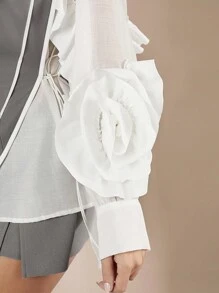 Hauture Layered Lapel Ruffle Sleeve Blouse - Multicolor - View 5