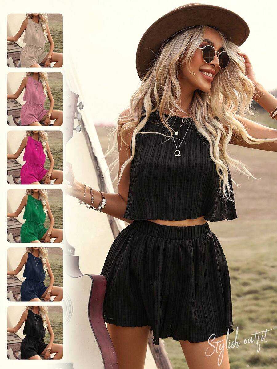 SHEIN LUNE unicolor Top tank crop & Shorts - Negro - Ver 1