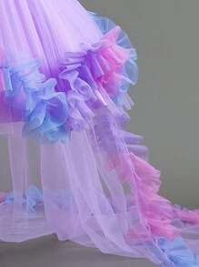 SHEIN Glamorique Kids Asymmetric 3D Mesh Big Train Wedding Party Holiday Birthday Dress For Young Girls - Mauve Purple - View 7