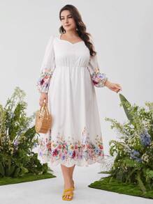 Seusyu Ropa árabe simple diaria para mujeres de talla grande con impresión aleatoria - Blanco - Ver 3