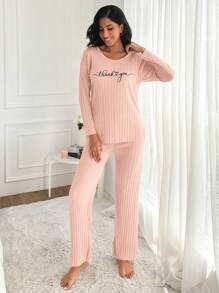 RueChic damer Brev Tryckt Hem Pyjamasset - Rosa - Visa 3