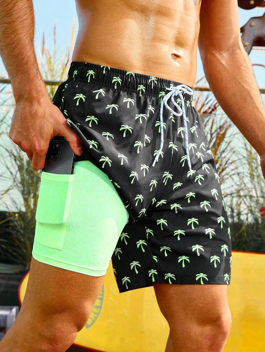 Beautiful Landscape All-Over Print Men's Casual Shorts Double-Layer Sports Beach Shorts | Polyester