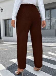 Celure Plus Button Detail Pants - Coffee Brown - View 2