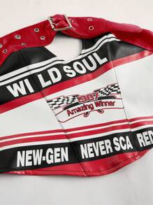 SHEIN ICON 仿皮帶裝飾無肩帶女式摩托風格設計上衣