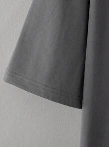 Claim Dot 男士T恤，合身圓領短袖口號T恤，夏季簡約聚酯纖維 - 深灰色 - 查看 3