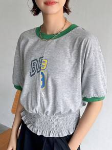 FRIFUL Women's Summer Short Sleeve Casual T-Shirt With Letter Print Round Neck - Grey - View 3
