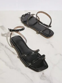 SHUZIA Women Fashionable Rhinestone Bow Detail Design Flat Sandals