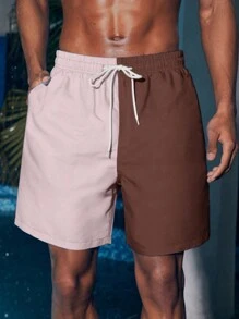 Manfinity VDAYZ 男士夏季度假渡假海灘短褲，拼色束口腰帶設計 - 彩色 - 查看 3