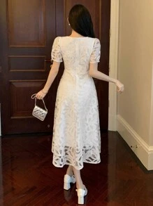 DAZY Váy dài ren họa tiết thanh lịch dành cho nữ, thích hợp cho tiệc thành phố, váy dạ hội mùa xuân/hè, váy cưới - trắng - Xem 8