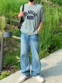 DAZY Men's Summer Knitted Sweater With Letter Design - Mint Green - View 1