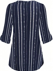 SHEIN LUNE Blusa Con Cuello En V Y Mangas Enrolladas