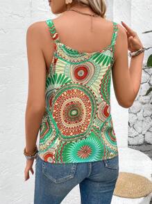 Breezaya Vintage Metal-Accented Printed Casual Sleeveless Top - Brown - View 2