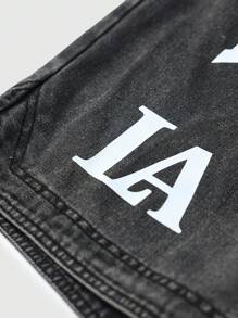ROMWE MEN Street Life Men's Letter Printed Denim Shorts, Suitable For Daily Wear In Spring And Summer - Black - View 8