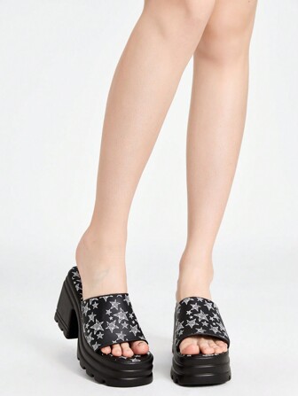 ROMWE Avant Sandalias de plataforma con patrón de estrellas para mujer