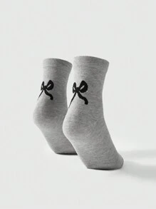 ROMWE Kawaii 3pairs Bow Decor Mid-Calf Socks With Heel