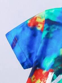 Ensemble de t-shirt à manches courtes et short pour garçons bébés, style décontracté et streetwear avec impression KING en Tie-dye - Multicolore - Voir 6
