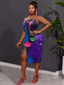 Maweii 大碼修身半身裙式音樂節款式背心連衣裙，印花圖案 - 彩色 - 查看 3