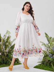 Seusyu Ropa árabe simple diaria para mujeres de talla grande con impresión aleatoria - Blanco - Ver 1