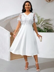 SHEIN Lady Vestido de invitada de boda para verano, vestidos para mujer, vestido de graduación blanco con flecos, bordados y lentejuelas, vestido de boda blanco largo y corto, atuendo para conciertos de música country - Blanco - Ver 7