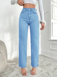 EURMUSE Của phụ nữ Ánh sáng Xanh Nước Rửa Quần legging thẳng - Rửa nhẹ - Xem 3