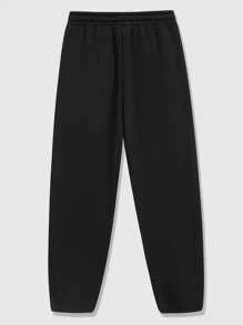 ROMWE MEN Street Life Men's Slogan Printed Sweatpants Suitable For Daily Wear In Spring And Summer, School - Black - View 2